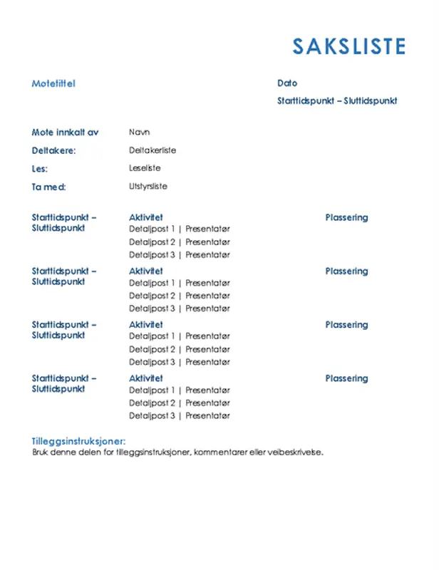 Agenda for heldagsmøte (formell)