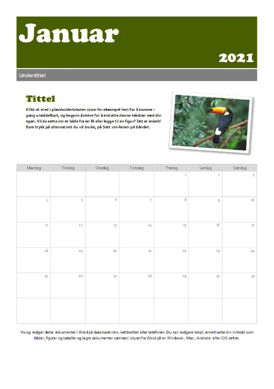 Kalender for øyeblikksbilde green modern-simple