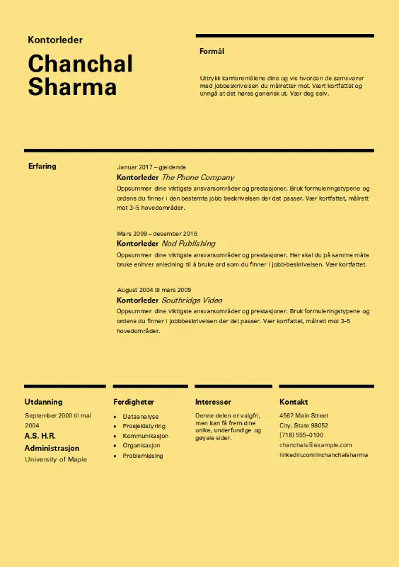 CV i sveitsisk utforming yellow modern simple