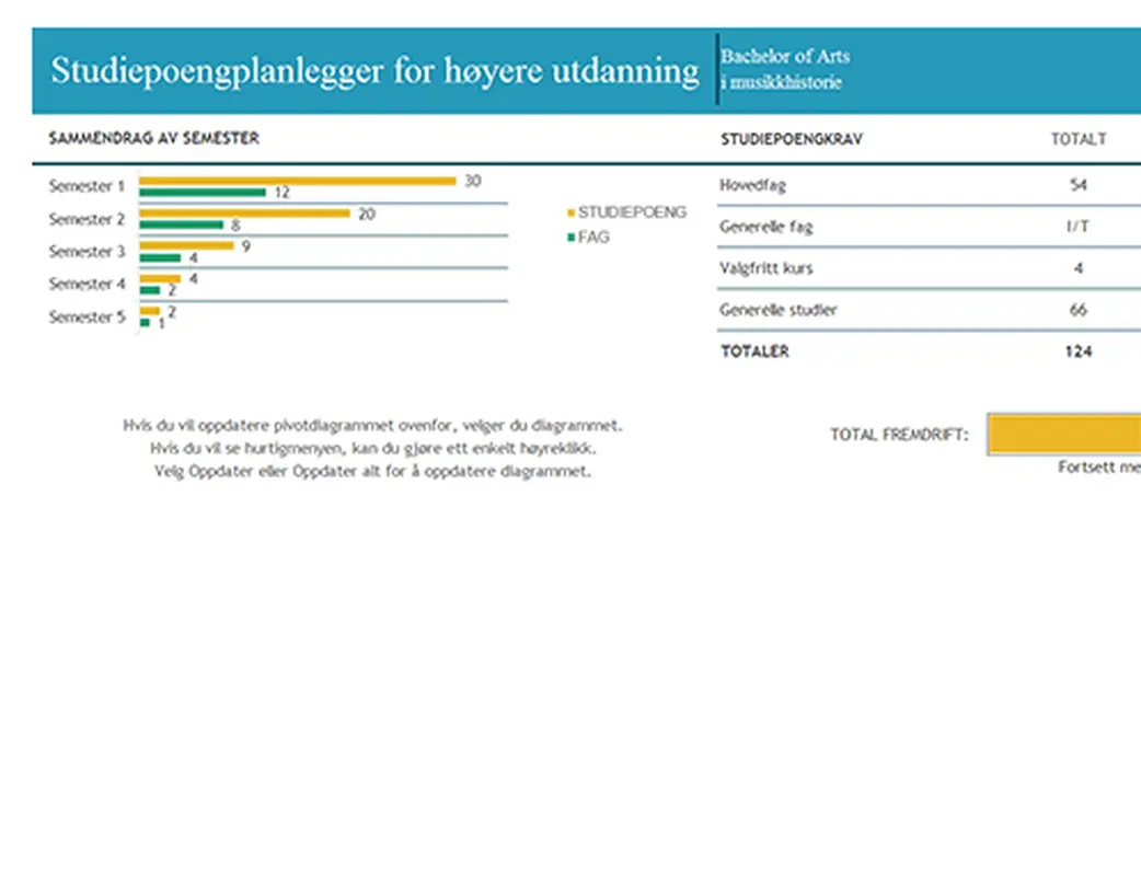 Planlegger for studiepoeng for høyere utdanning modern-simple