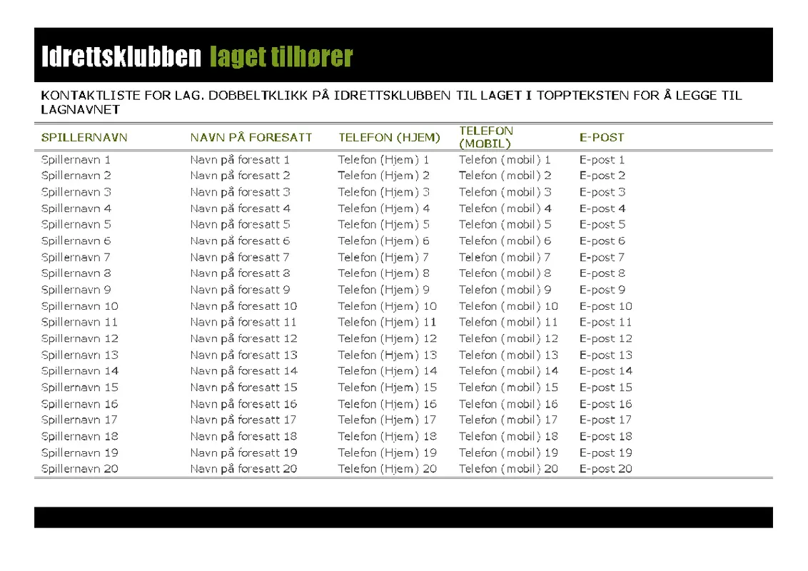 Kontaktliste for ungdomsidrett