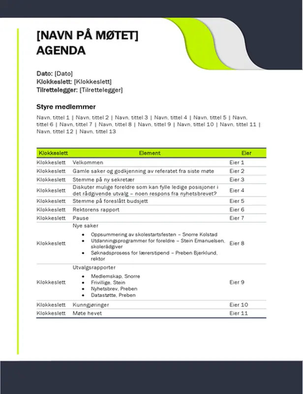 Agenda for skolemøte