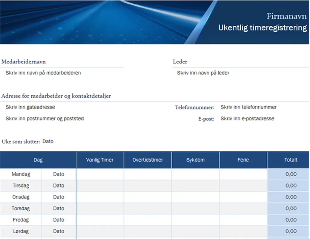 Ukentlig timeregistrering for små bedrifter modern simple