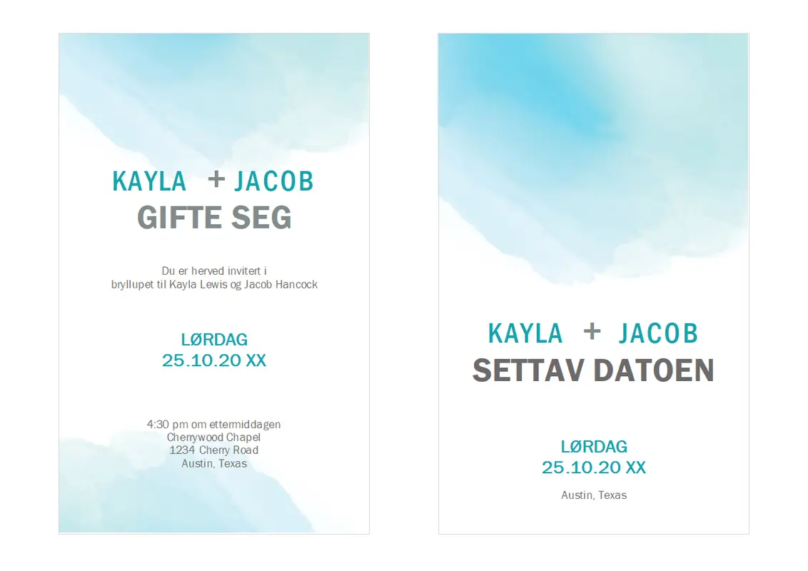 Bryllupsinvitasjon med vannfarger organic-simple
