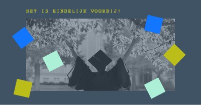 Het is eindelijk voorbij! blue modern-simple