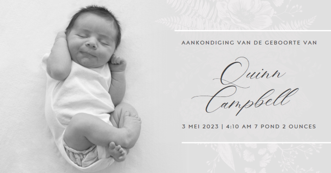 Aankondiging van de geboorte van gray modern-simple