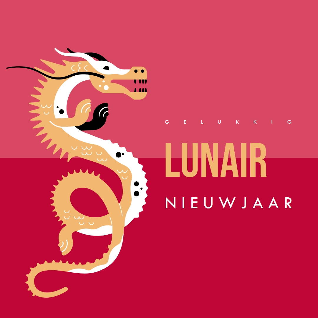 Jaar van de draak red modern-bold