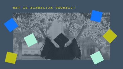 Het is eindelijk voorbij! blue modern-simple