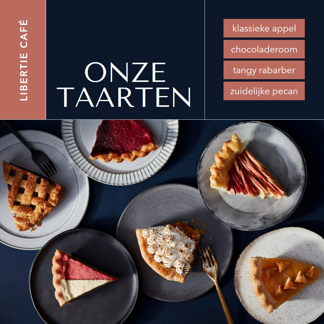 Geniet van onze taarten blue simple,classic,organized