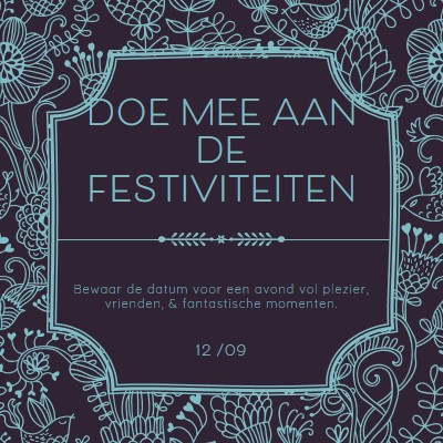 Doe mee aan de festiviteiten blue elegant,classic,floral