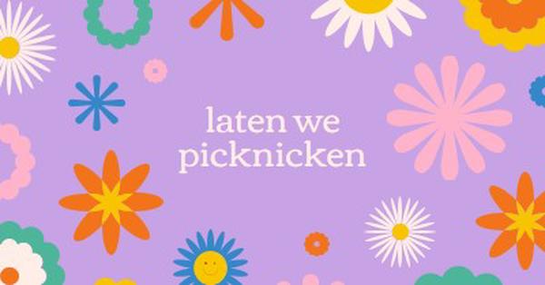 Laten we picknicken purple retro,playful,graphic,floral,bright