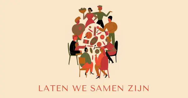 Laten we samen komen brown bright,fun,illustration