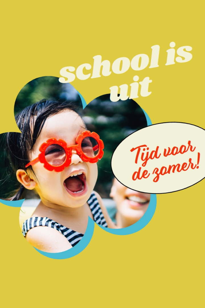 School is uit, zwembad is binnen yellow whimsical-color-block