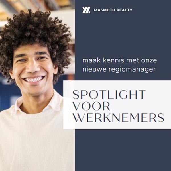 Nieuwe regionale manager spotlight blue modern-simple