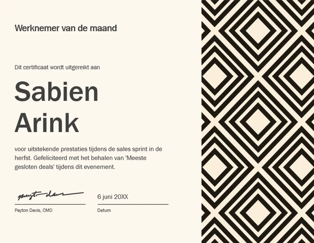 Certificaat voor de werknemer van de maand  modern-geometric