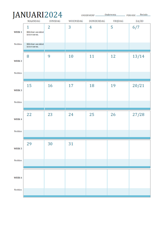 Kalender voor lesplan blue modern simple