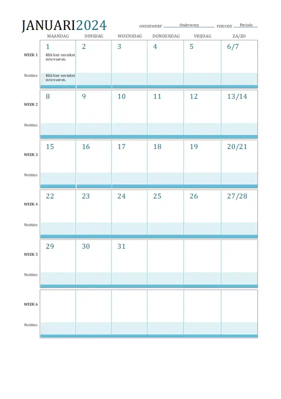 Kalender voor lesplan modern simple