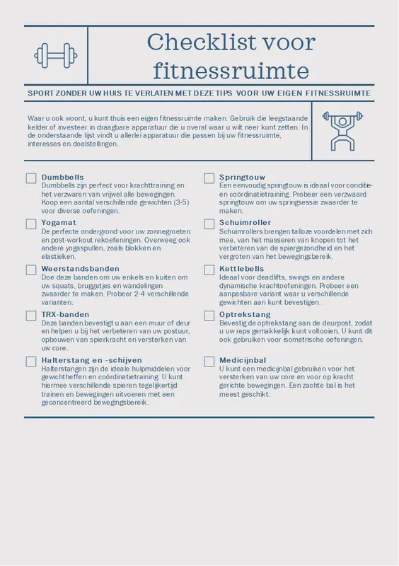 Checklist voor fitnessruimte modern-simple