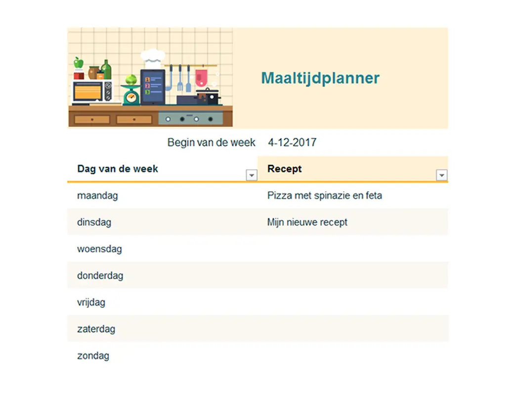 Planner voor wekelijkse maaltijden  modern simple