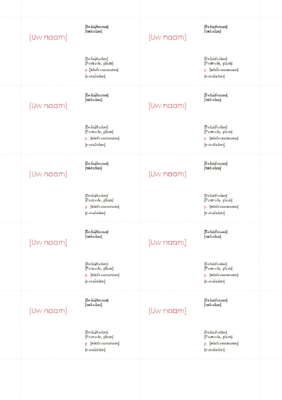 Visitekaartjes (rood ontwerp, 10 per pagina) modern bold