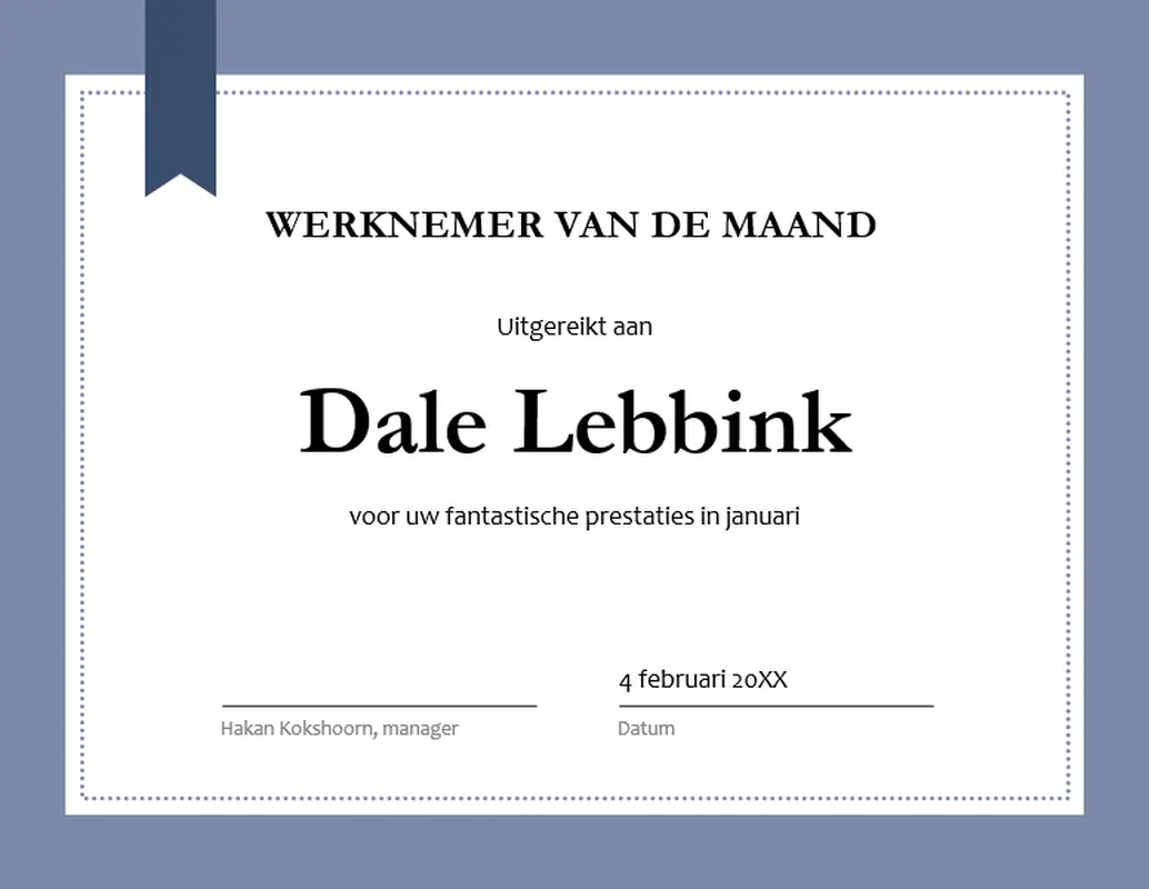 Certificaat voor de werknemer van de maand modern-simple
