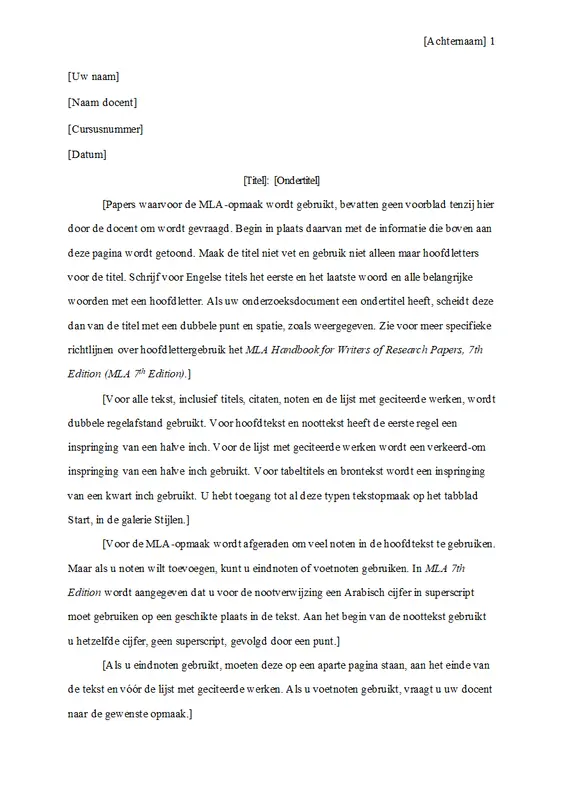 Scriptie in MLA-stijl