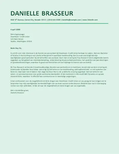 Stijlvolle begeleidende brief voor accounting voor gebruik in een ATS