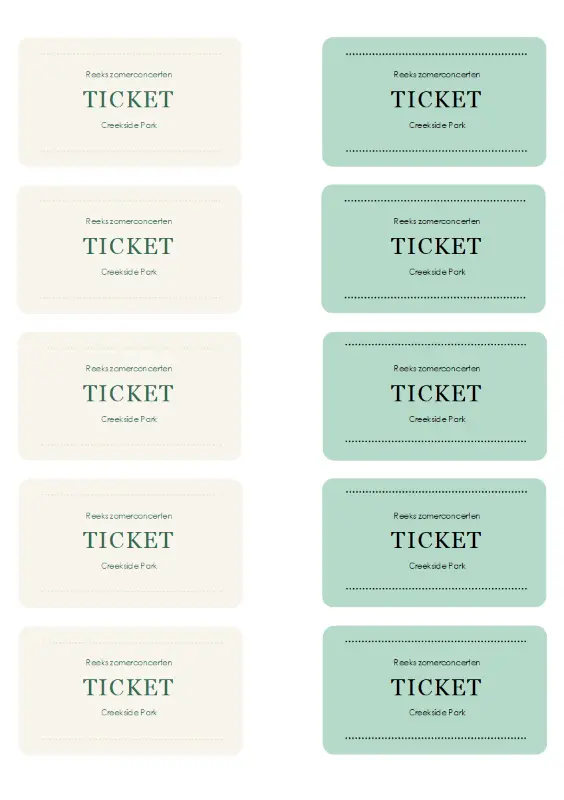 Tickets voor evenementen (tien per pagina) green modern simple