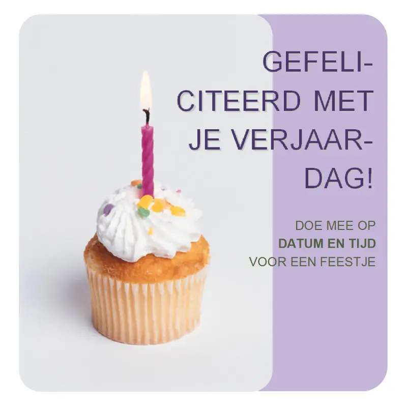 Flyer met uitnodiging voor verjaardag (met cupcake) purple modern-simple