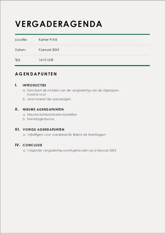 Klassieke vergaderagenda modern simple