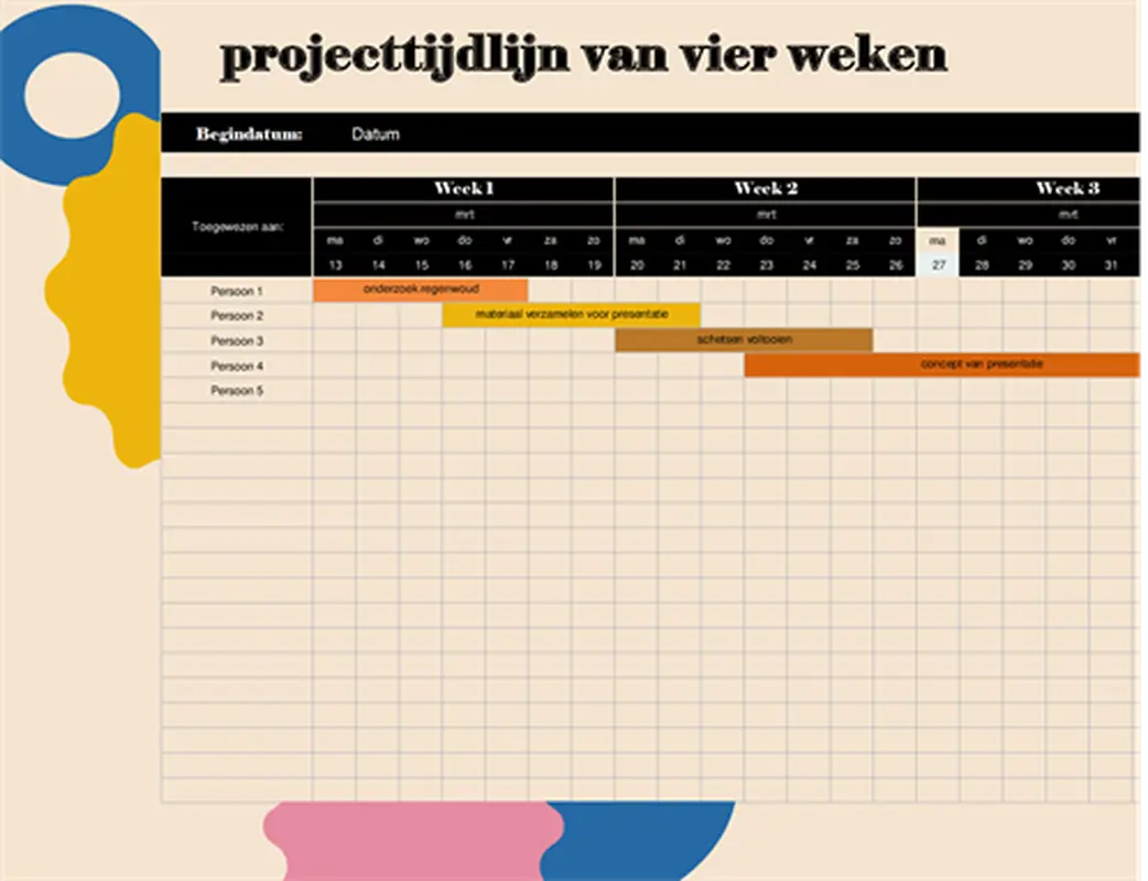 Projecttijdlijn van vier weken vintage retro