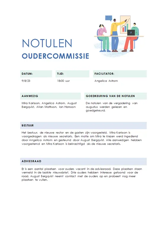 Notulen voor onderwijsvergadering modern simple