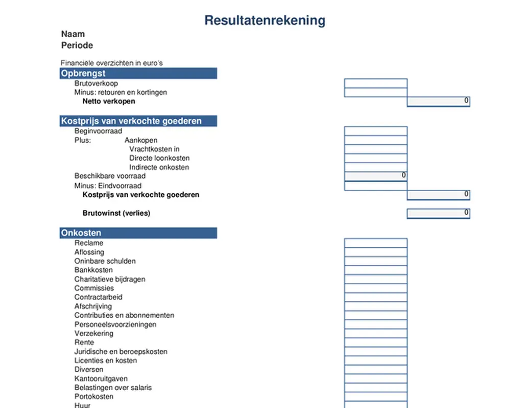 Resultatenrekening 1 jaar
