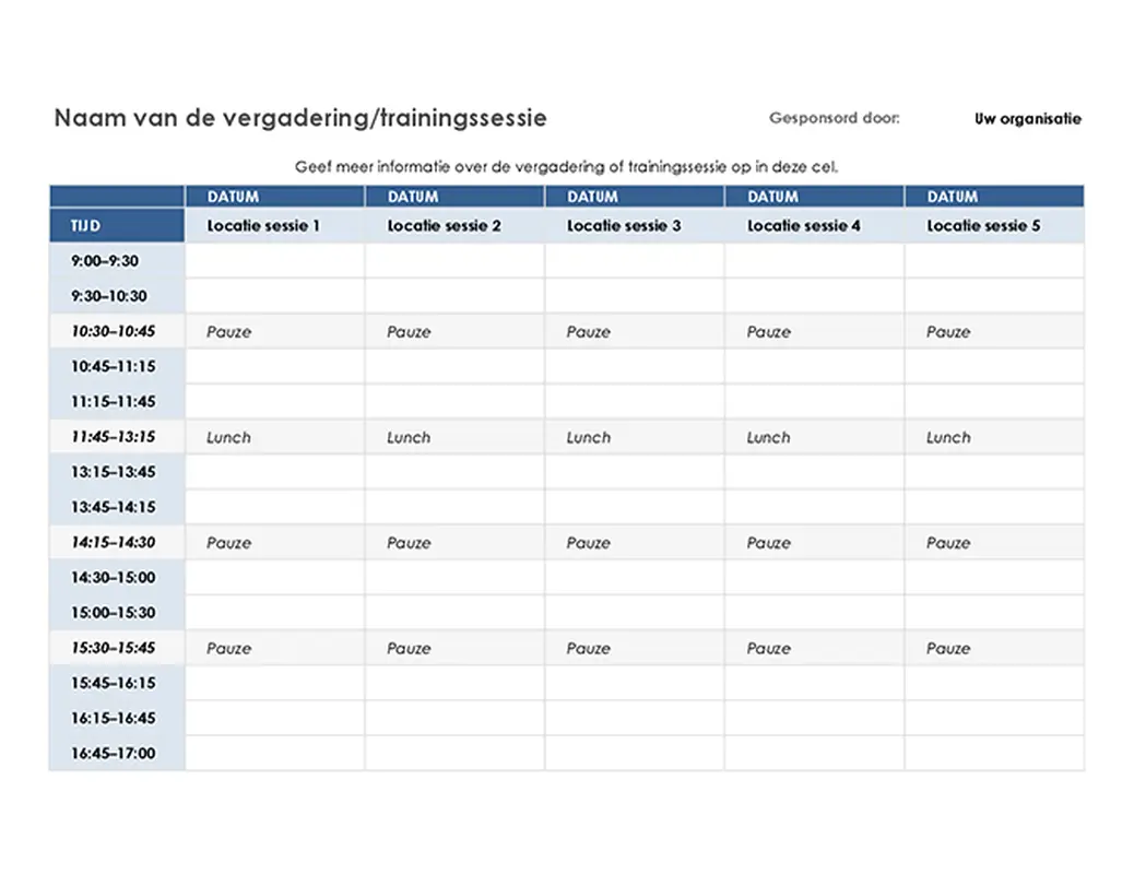 Planning voor vijfdaags evenement modern-simple