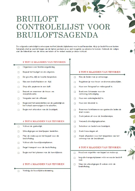 Controlelijst voor bruiloft green modern simple