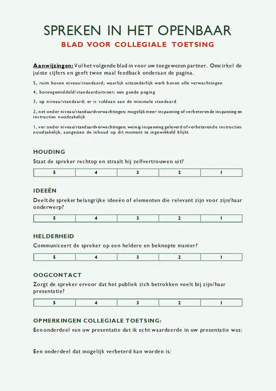 Spreken in het openbaar, collegiale toetsing modern simple