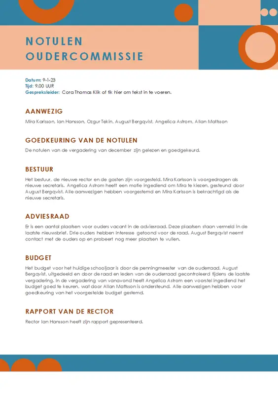 Onderwijsnotulen modern color block