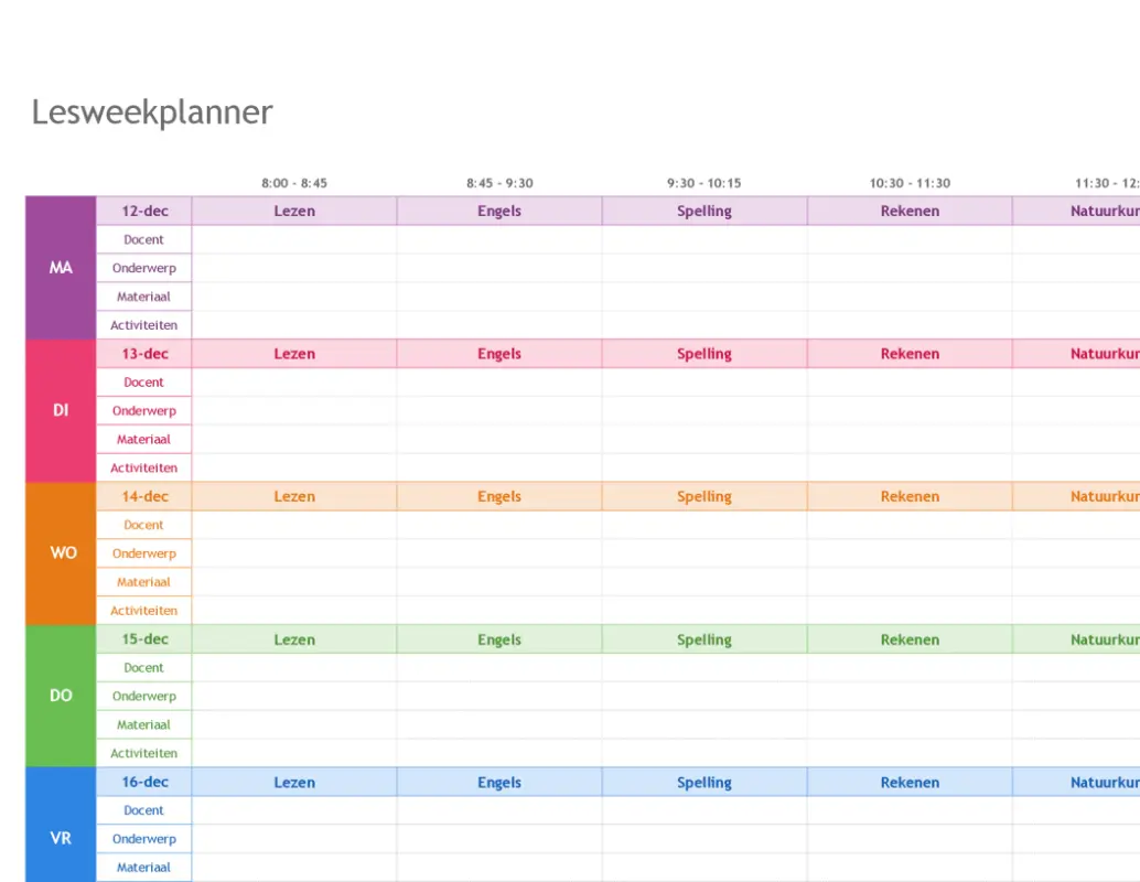 Lesweekplanner modern simple