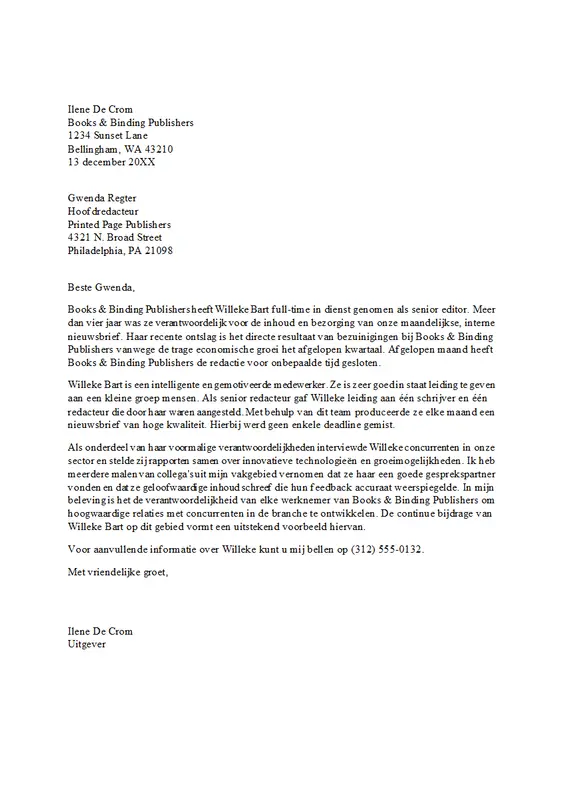 Aanbevelingsbrief voor professionele werknemers modern simple