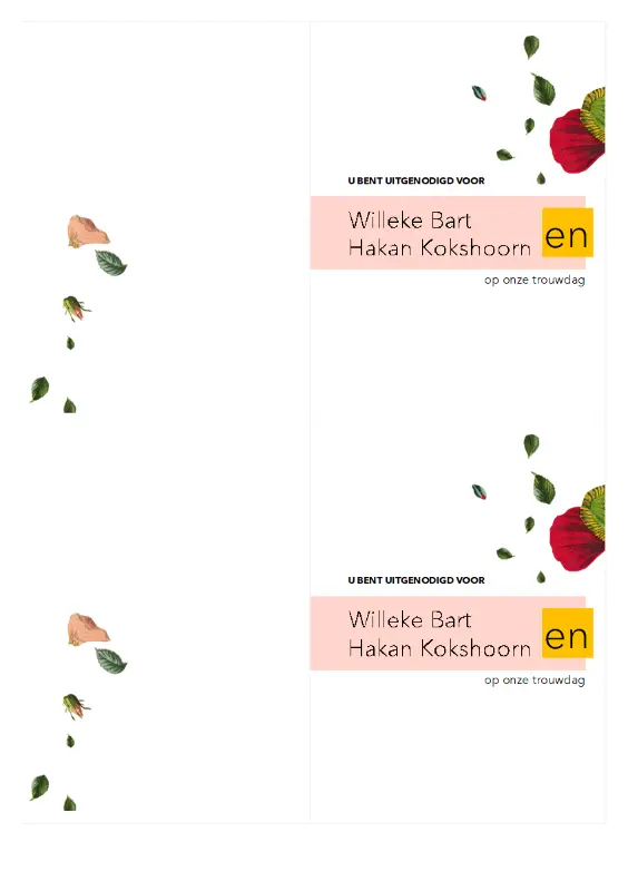 Bruiloftsuitnodiging met bloemen pink organic simple