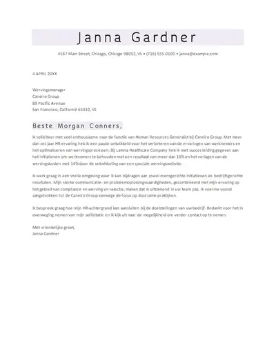 Klassieke begeleidende brief voor HR voor gebruik in een ATS