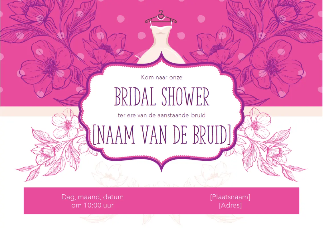 Uitnodiging met bloemmotief voor bruidsfeest pink vintage-botanical