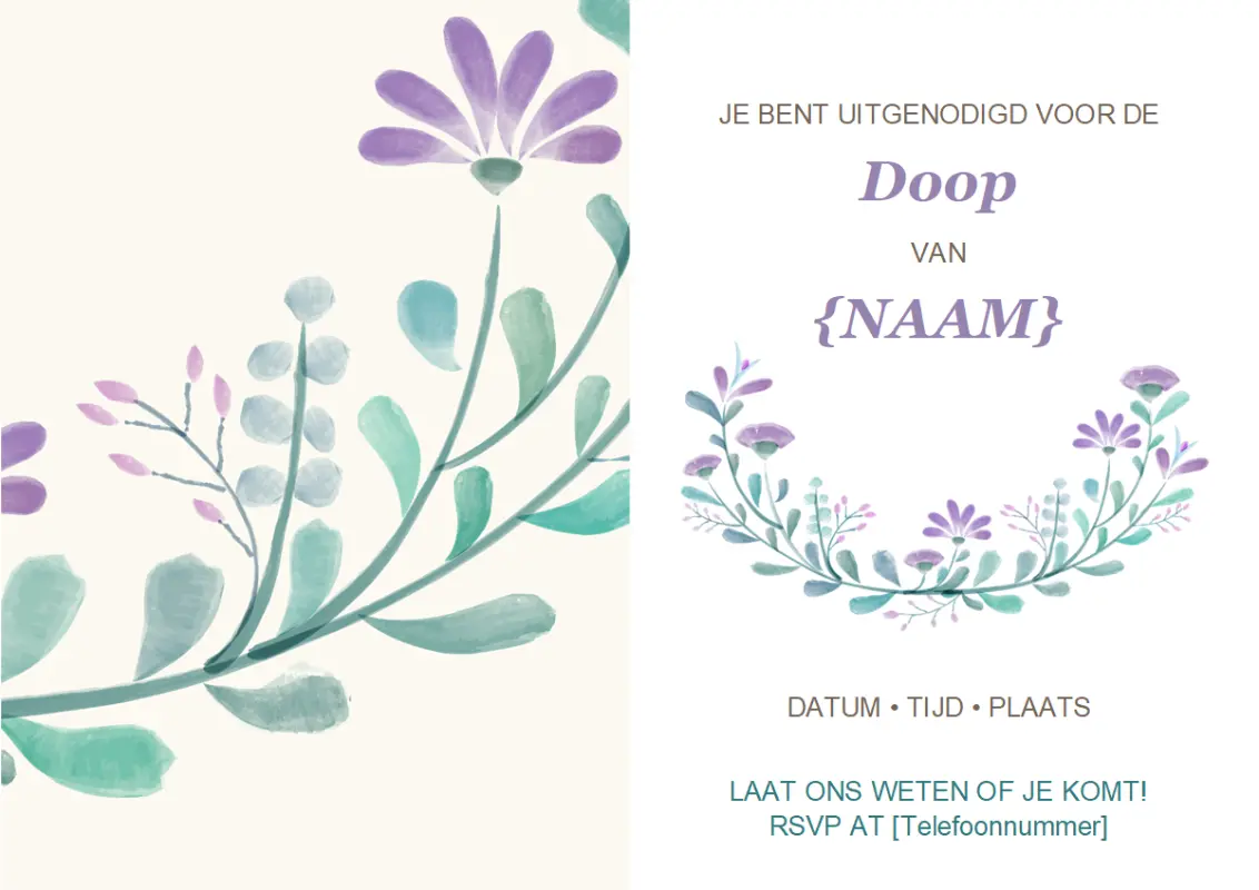 Uitnodiging voor doop green organic-simple