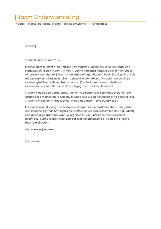 Referentiebrief van docent modern-simple