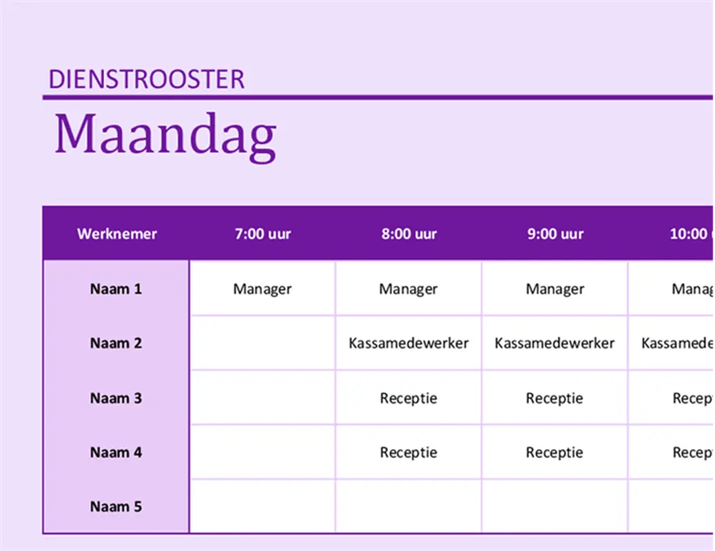 Dienstrooster van werknemers modern simple