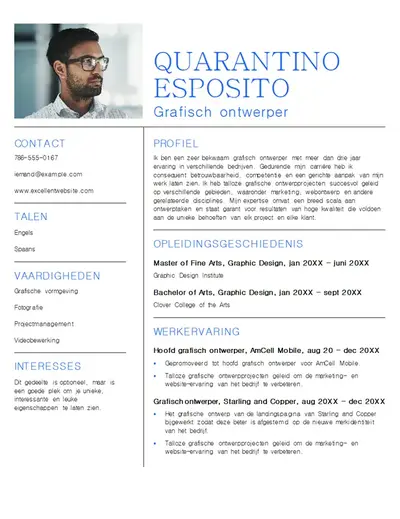 Cv met een wit minimalistisch grafisch ontwerp