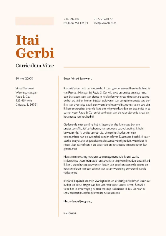 Begeleidende brief bij cv modern color block