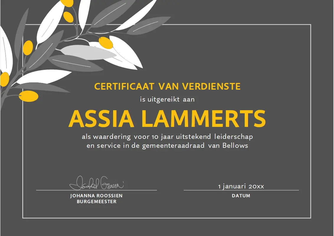 Certificaat van verdienste met olijftak