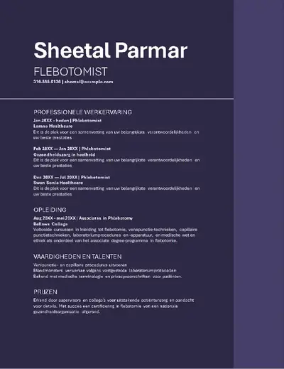 Eenvoudig cv voor de zorg voor gebruik in een ATS