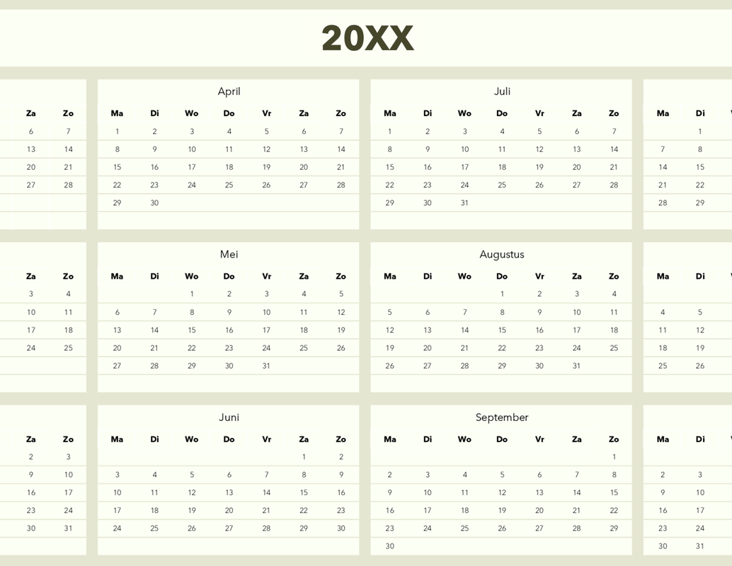 Calendar Creator (willekeurig jaar) green modern simple